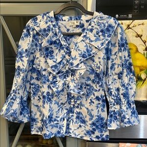 Blue Floral Ruffle Blouse by NY Collection